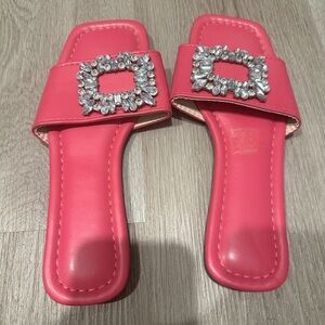 Elegant Pink Embellished Slide Sandals